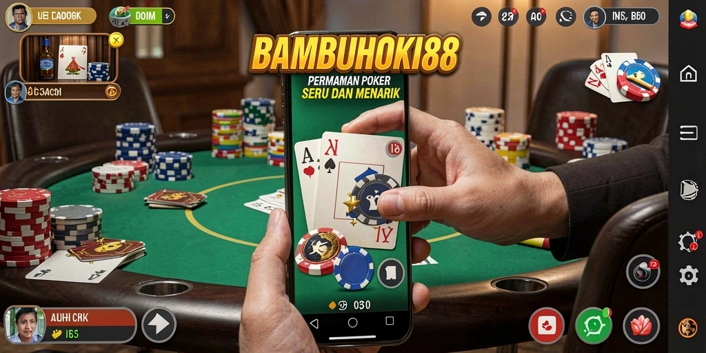 Screenshot BAMBUHOKI88 menampilkan gameplay intens poker online.