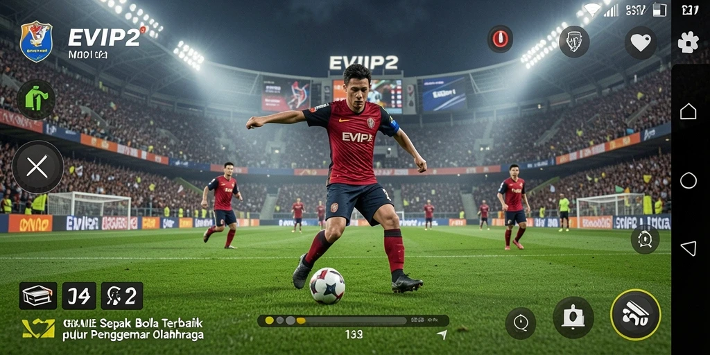 Tampilan gameplay menarik dengan aksi sepak bola yang mendebarkan.