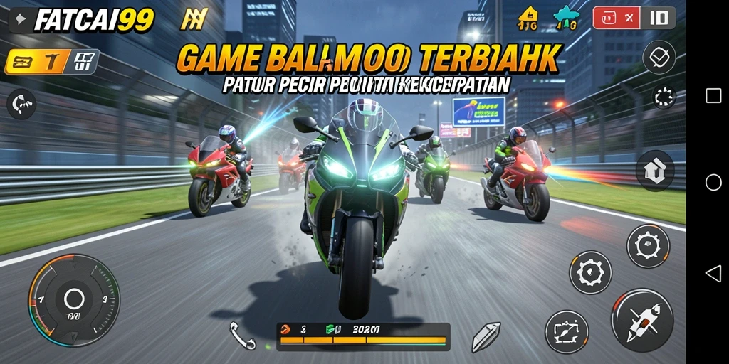 Screenshot gameplay yang menampilkan balapan motor yang mendebarkan.
