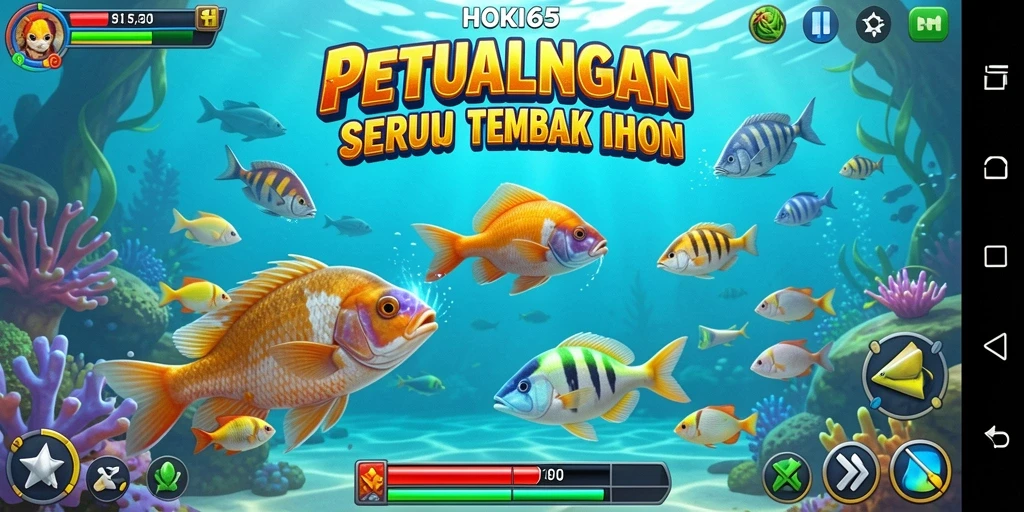 Screenshot menunjukkan aksi menembak ikan yang seru di HOKI65.