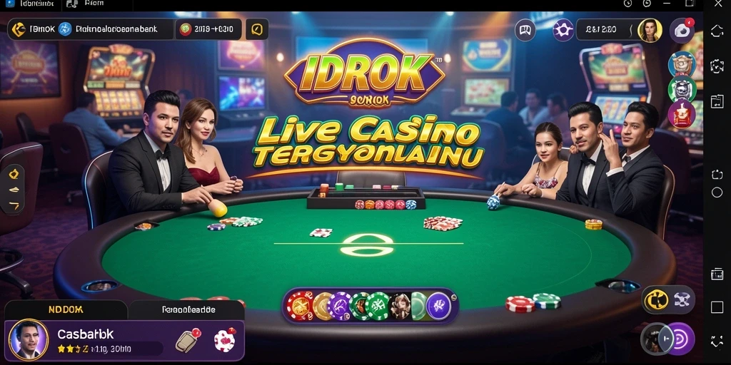 Screenshot permainan IDROK yang menunjukkan dealer dan meja Live Casino.