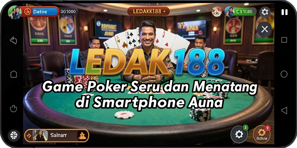 Tampilan gameplay LEDAK188 dengan pemain beraksi di meja Poker.