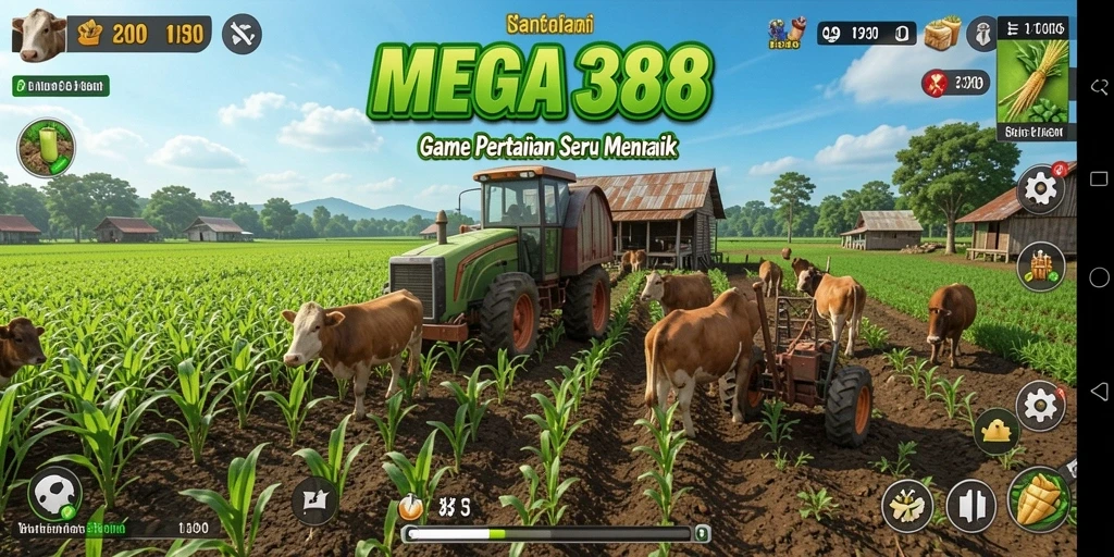 Gameplay MEGA388 menunjukkan aktivitas pertanian yang seru dan menarik.