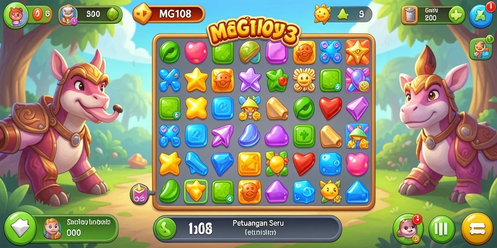 Screenshot gameplay MG108 yang menggambarkan keseruan permainan Match-3.