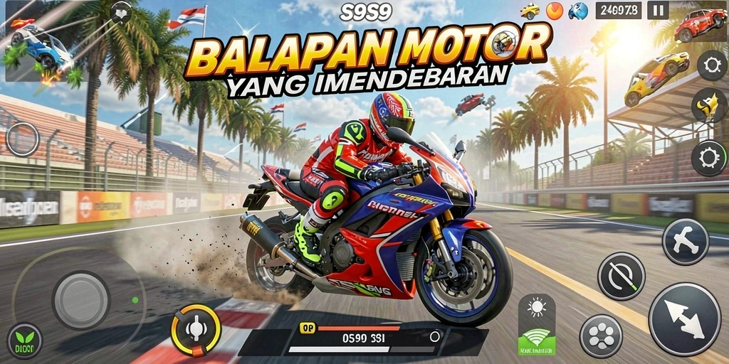 Gameplay S9S9 yang mendebarkan dalam pertandingan balapan motor.