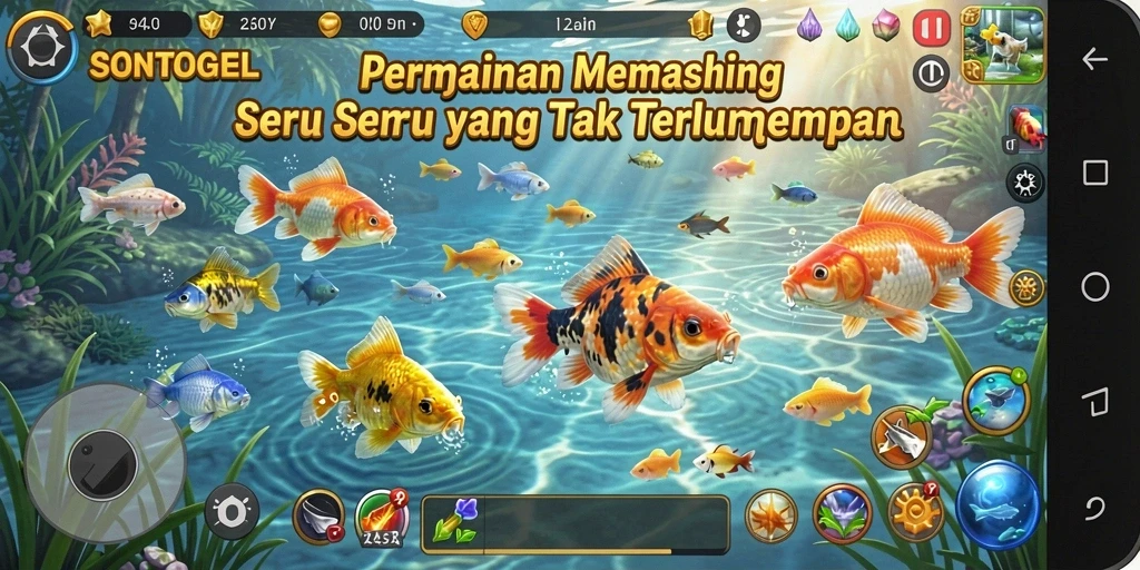 Screenshot gameplay SONTOGEL menampilkan aksi memancing yang mendebarkan.