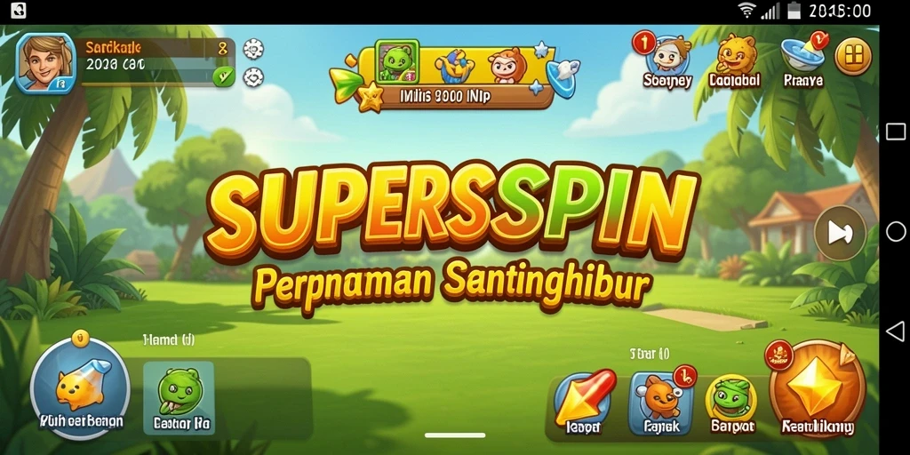 Tampak gameplay SUPERSPIN yang penuh warna dan menarik.