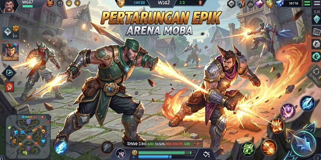 Tampilan intens dari gameplay seru WG87 di arena MOBA.